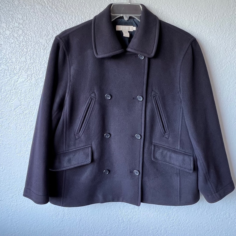 J. Crew Wool Cashmere Blend Cropped Pea Coat Navy sz L